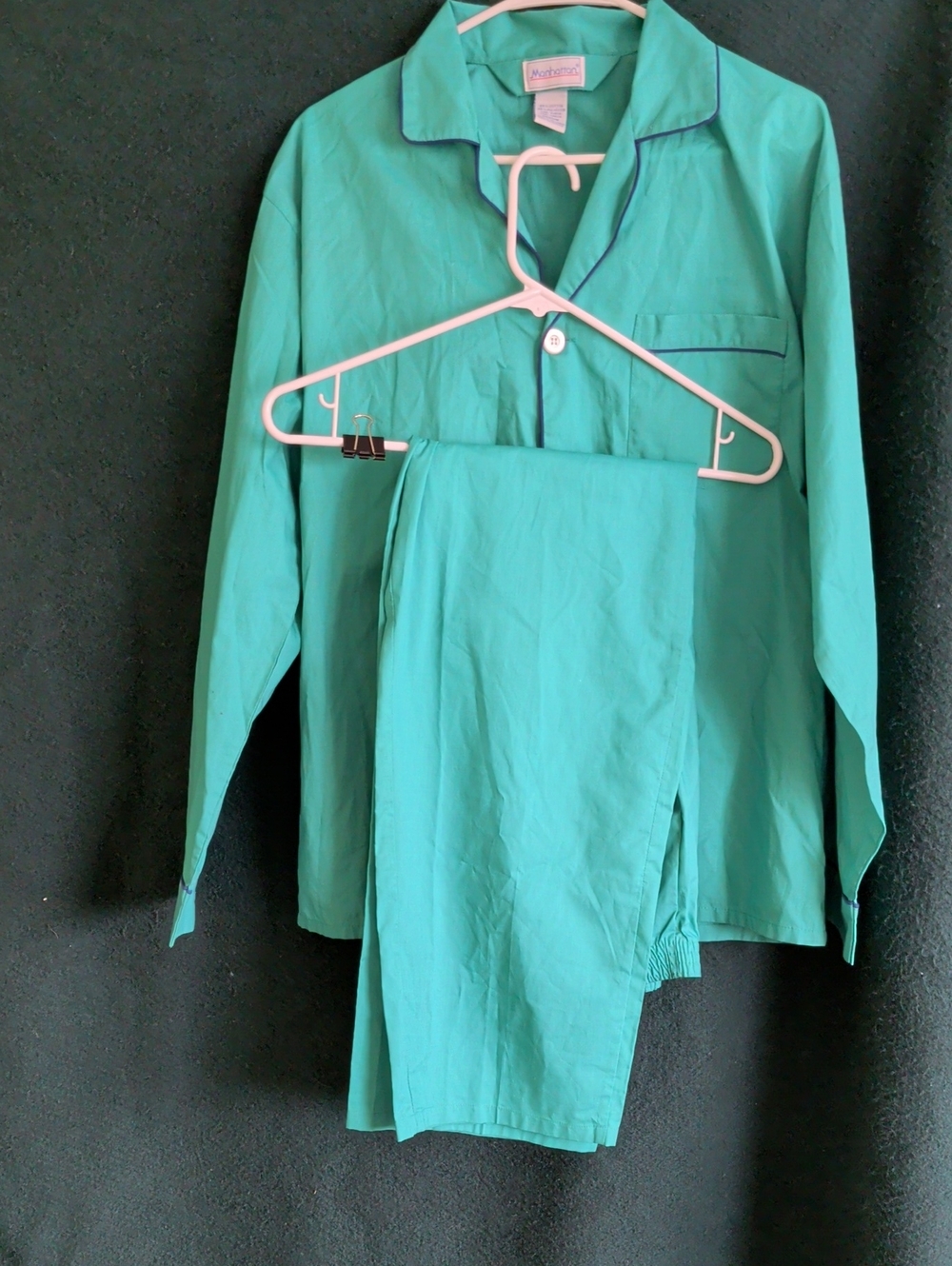Vintage Manhattan Green With Navy Trim Pajama Set